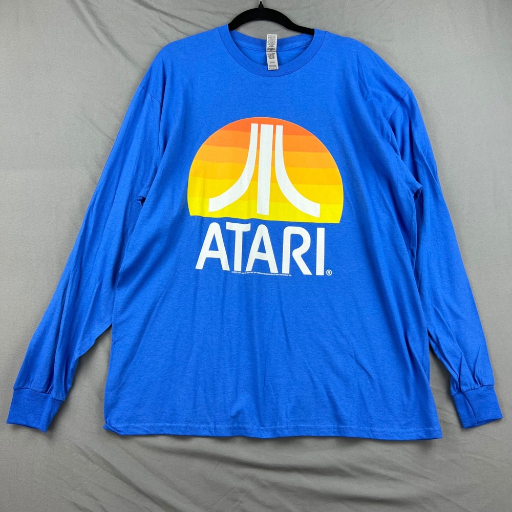 Gildan Atari Long Sleeve Shirt Mens XL Retro Gaming Logo Blue Like New